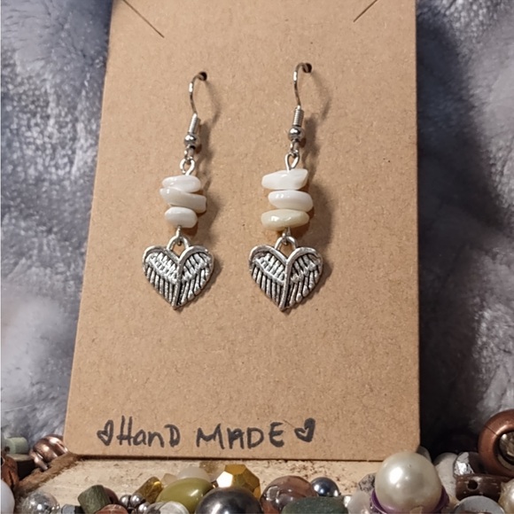 Opal Angel Wing Artisan Earrings Handmade - Picture 7 of 16